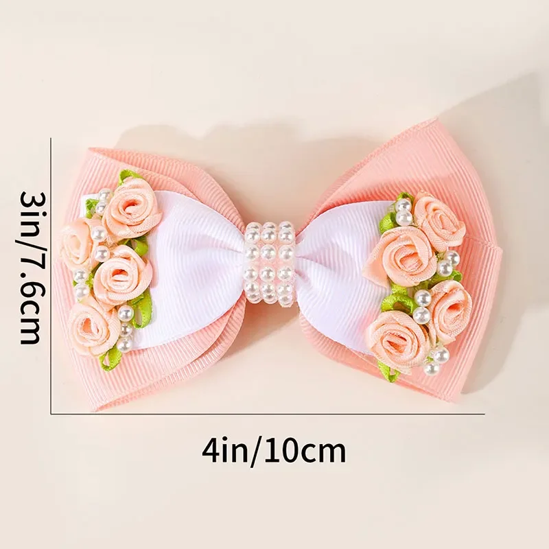 Fashion Girls Pearl Hair Bow Clips Boutique Ribbon Rose Hairpin Barrette Kids Hair Styling Tools Headwear Girls Hair Accessories