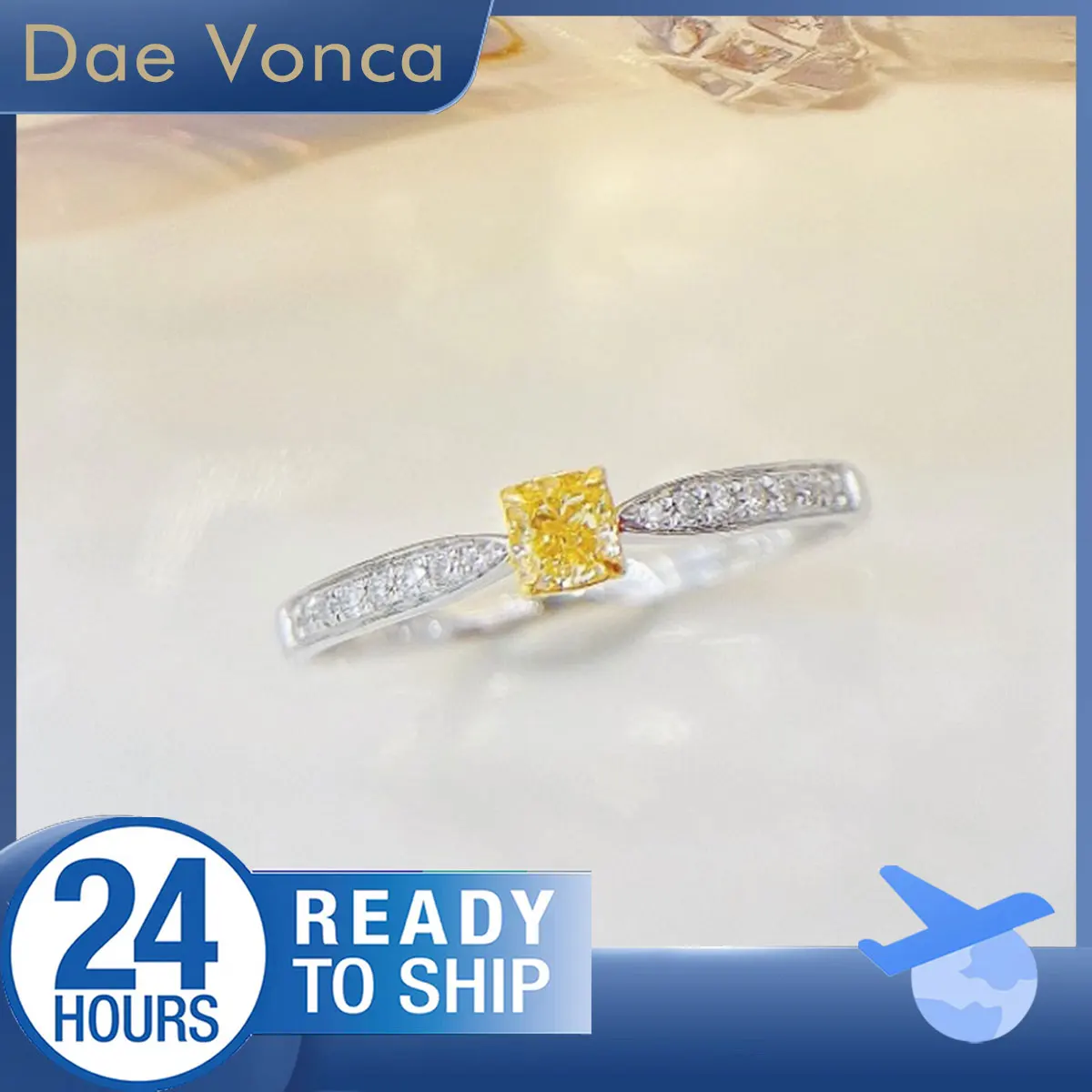 18K White Gold Sidestone Yellow Diamond Ring Cushion Cut Natural Diamond Ring Tapered Shank Mined Diamond Ring For Women Gift