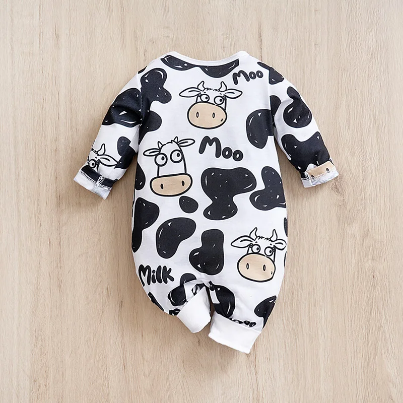 Spring And Autumn Newborn Boys And Girls Cute Style Cow Dress Up Walking Suit 0-18 Comfortable Long Sleeved Baby Bodysuit