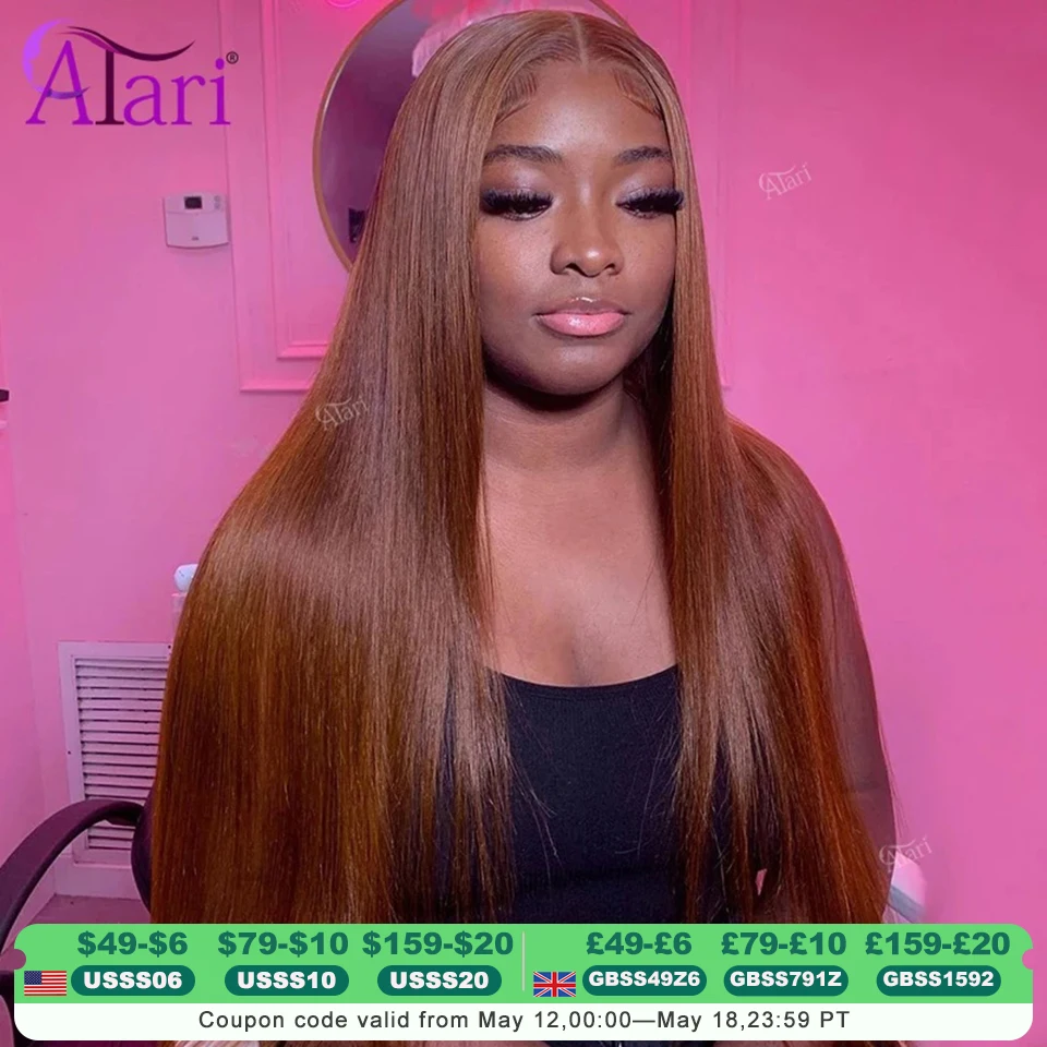 

Dark Ginger Brown Straight 13x4 13x6 Lace Frontal Wig Transparent Brown 5x5 Lace Closure Human Hair Wigs Pre Plucked for Women