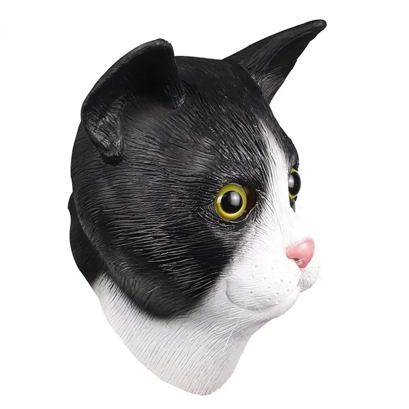 

Party Masks Cute Cat Mask Halloween Costume Party Novelty Animal Head Rubber Latex Mask Black And White For Party