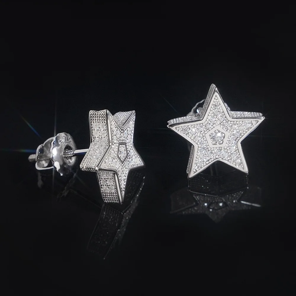 IsRainy 925 Sterling Silver Round Cut All Moissanite GRA Certified Diamong Star Stud Earrings For Women Men Fine Jewelry Gift image 5