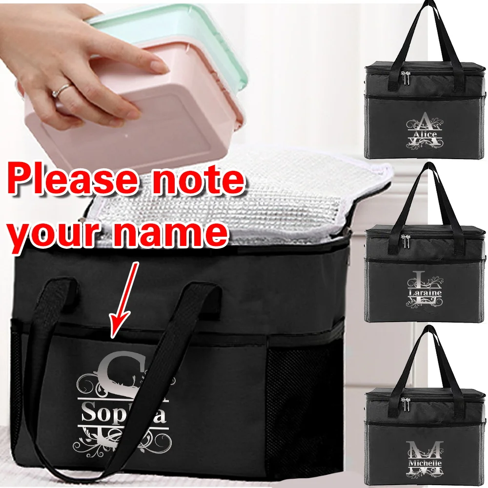 パーソナライズされたカスタムネームアルミホイル厚手ポータブル保温バッグ再利用可能なピクニックトートジッパー付き保温ランチバッグ