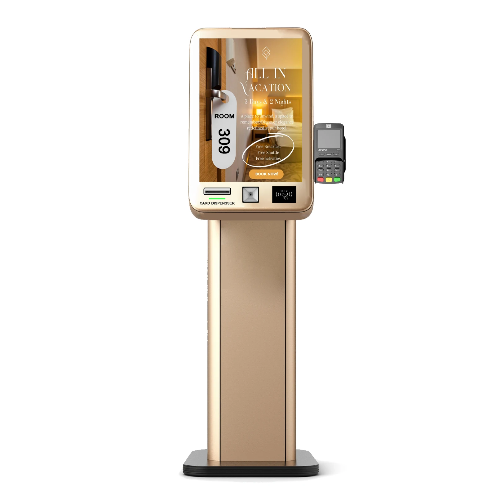 Hotel Easy Quick Check In Self Service Thermal Printer Card Reader Dispenser Passport Scanner Kiosk Machine Terminal