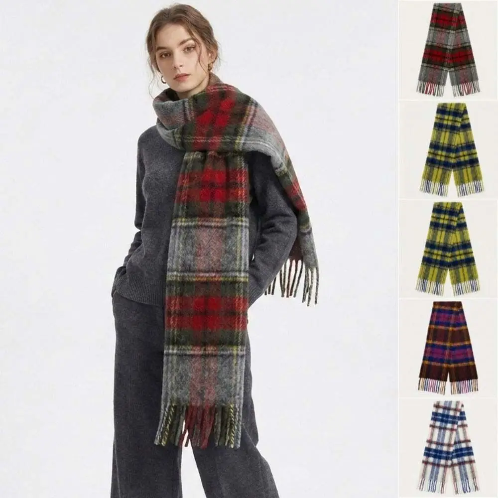 Classic Long Plaid Scarf Wool Tassel Shawl Thick Preppy Winter Cashmere Scarves Women/Men