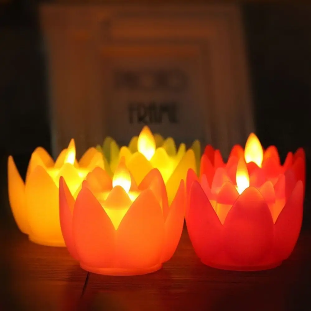 Plastic Lotus Lamp Creative Flickering Electronic Candle Lamp Colorful Exquisite Tea Lights Festival Celebration