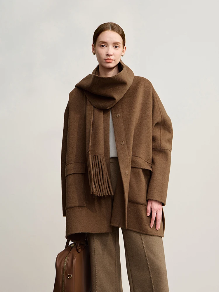 

Amii Women's Coat 2025 Winter New Minimalism Loose Warm Women's Wool Coat O-Neck Long Sleeves Versatile Clothing Female 12554022