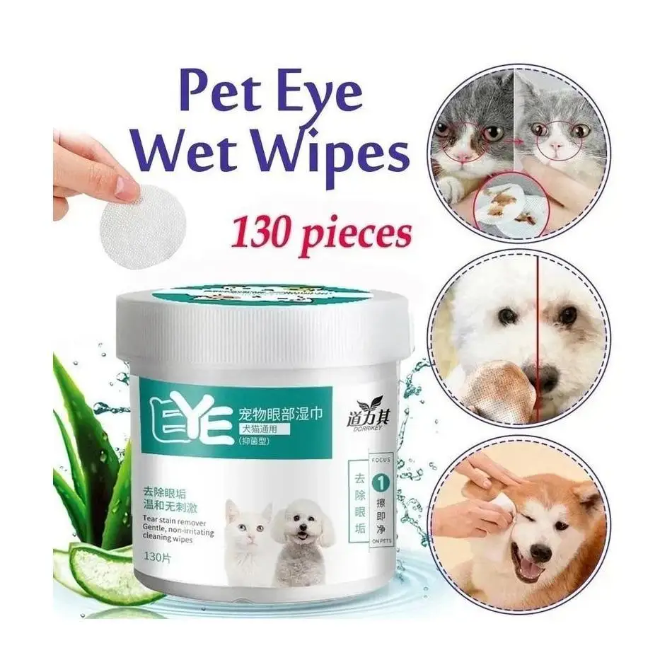 130 Pcs/set Grooming Tear Stain Remover Gentle Non-foaming Wipes Towels Dog and Cat Cleaning Wipes Pet Eye Wipes