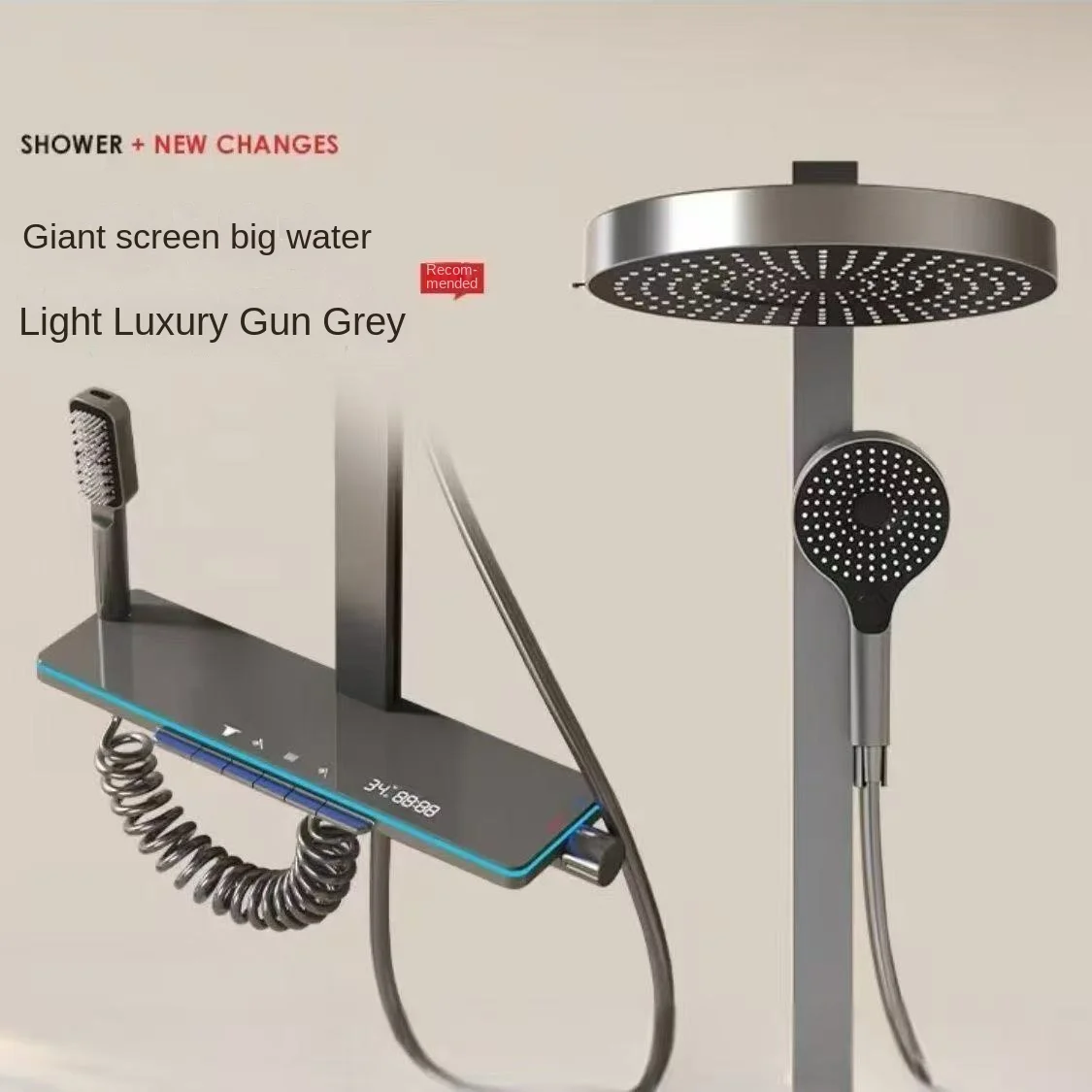 

Intelligent Constant Temperature Digital Shower Head Set With Dome Shaped Canopy And Copper Body Air Pressurized Shower Head