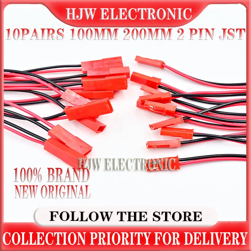 

10Pairs 100mm 200mm 2 Pin JST Plug Connector Male+Female Plug Connector Cable Wire for RC Toys Battery LED Lamp