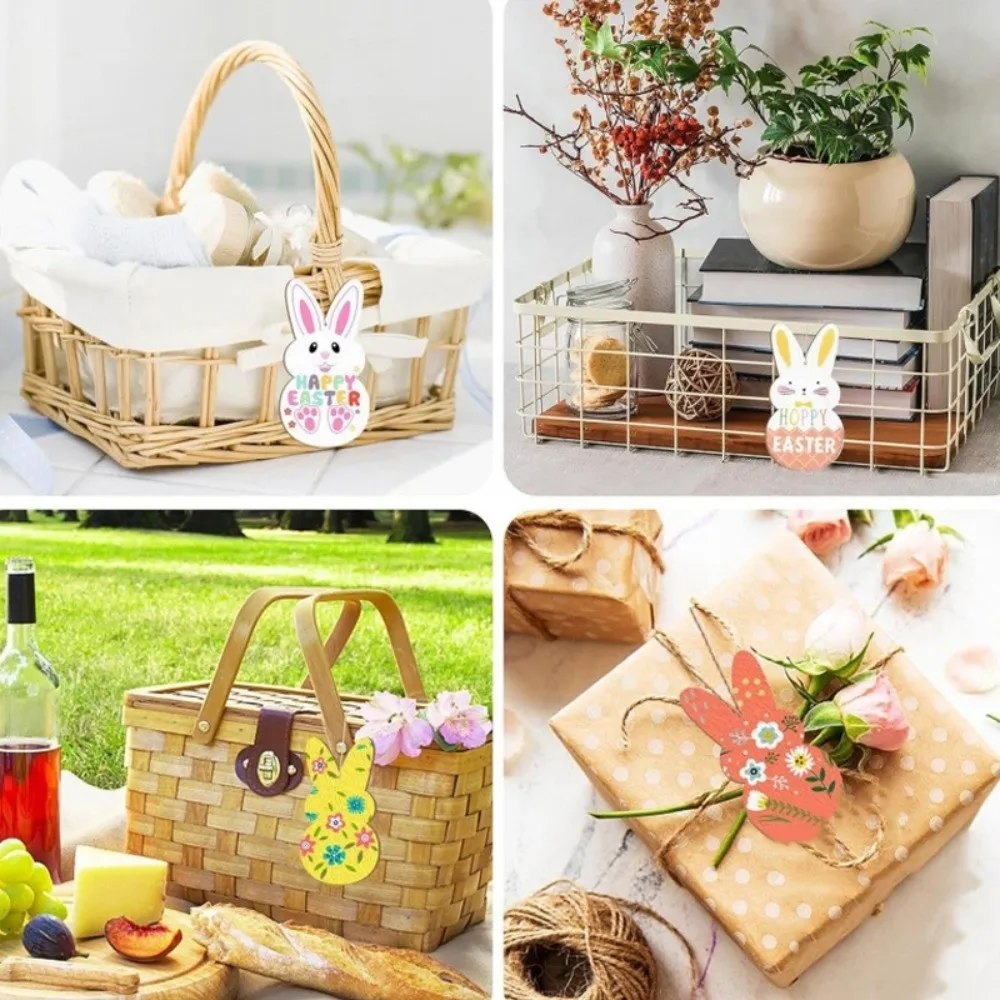 24pcs/set DIY Color Easter Bunny Wood Card Unfinished Painting Toy Easter Rabbit Craft Wooden Smooth Blank Bunny Wood Slices