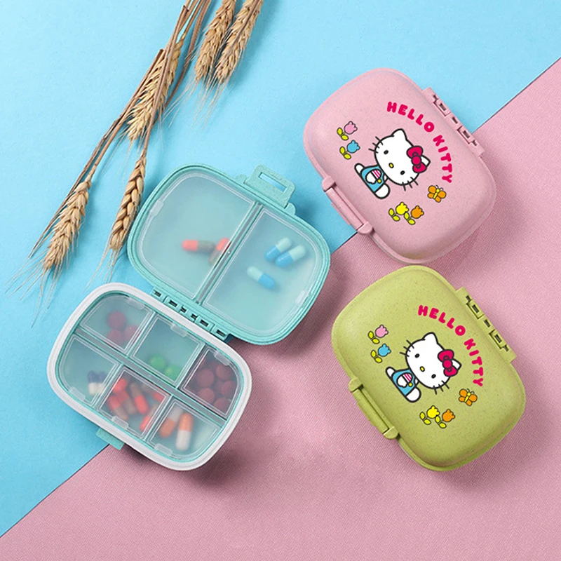 Sanrio Hello Kitty Cartoon Portable Pills Organizer Case 7 Grids Pillbox Tablet Storage Container Weekly Medicine Pill's Box