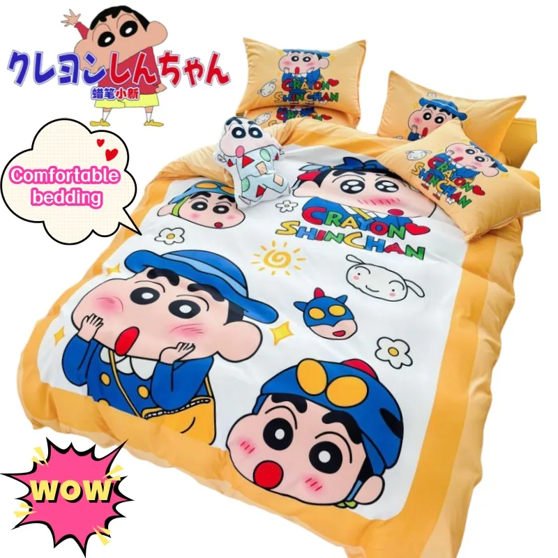 

Crayon Shin-chan, высококачественная новая кровать из стираного хлопка, удобная простыня из четырех предметов, пододеяльник для студенческого общежития, комплект из трех предметов