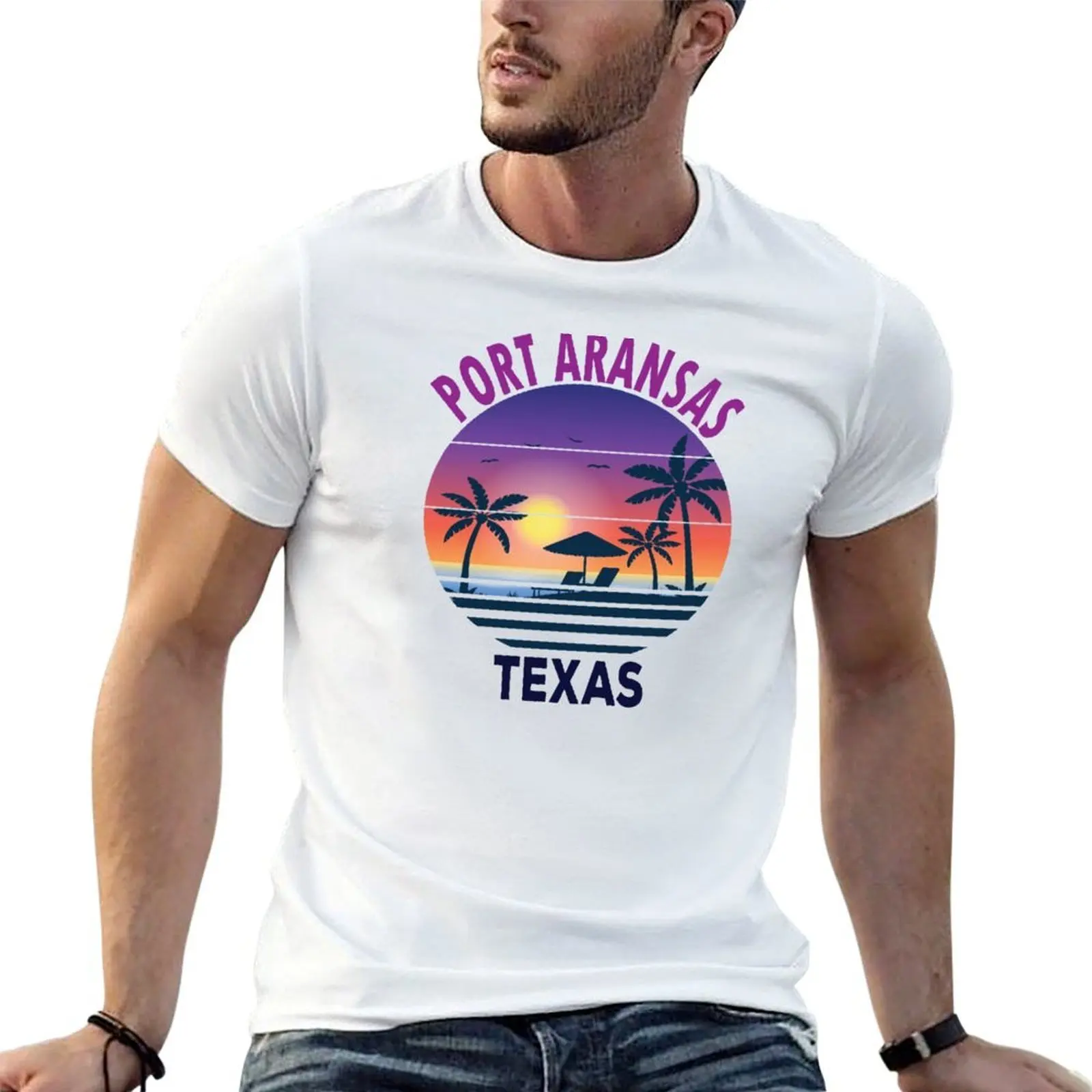 Camiseta Retro Cool Vintage Port Aransas Texas Sunset Beach, Port Aransas Texas, camiseta de algodón, camisetas divertidas 100% para hombre