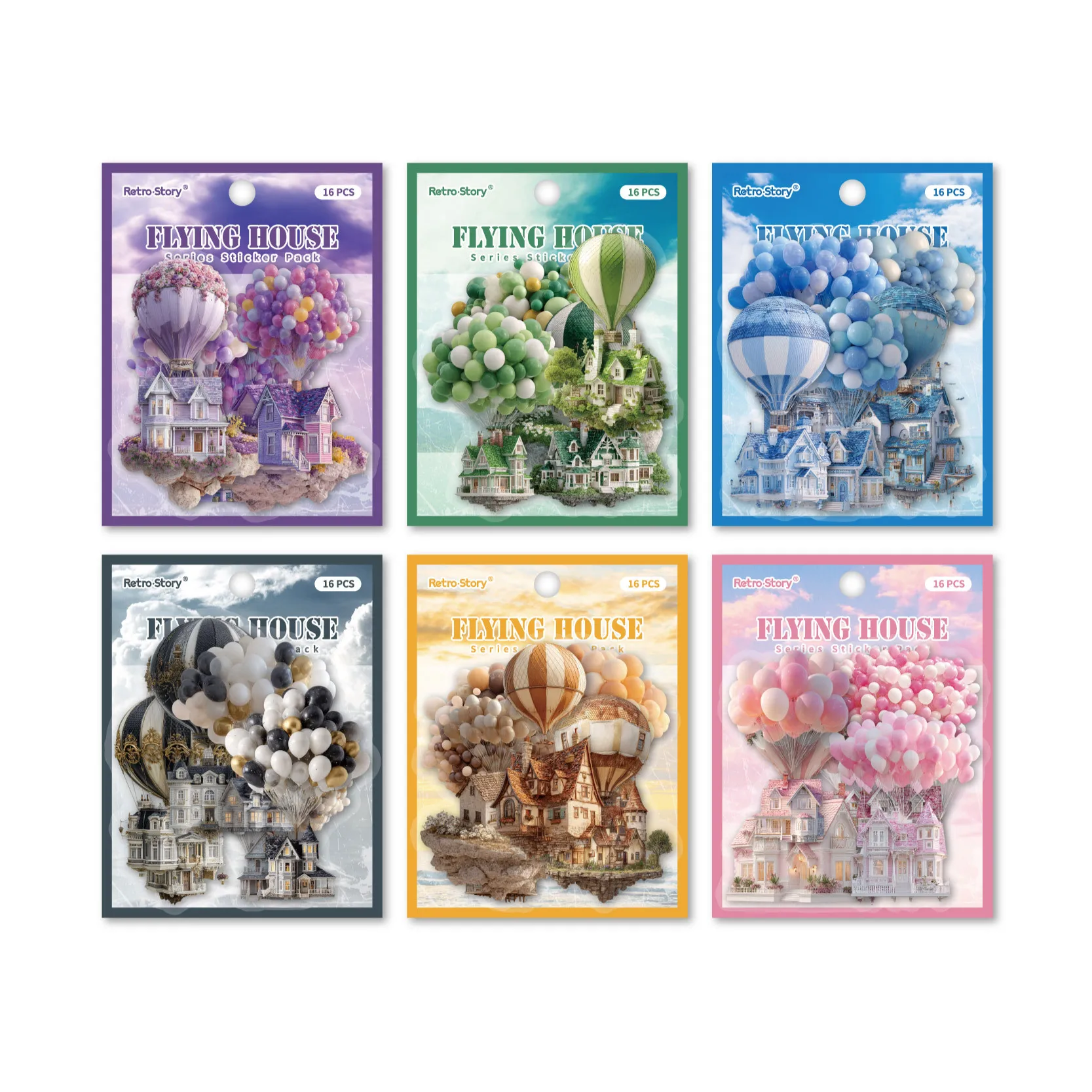 

6 упаковок/лот, милые канцелярские наклейки Kawaii, наклейки для джанк-журнала с изображением летающего дома, декоративные наклейки для планировщика