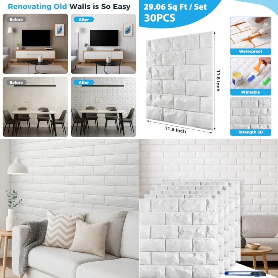 

Pcs 3D Wall Panels, Brick Printable 3D Wallpaper Stick and Peel, Self Adhesive Waterproof Foam Faux Brick Paneling for Bedroom,