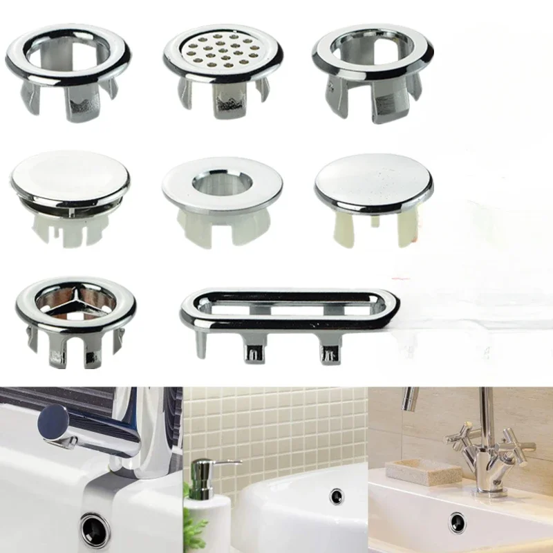 Plastic Sink Hole Overflow Cover for Kitchen Bathroom Basin Trim Bath Drain Cap Sink Wash Basin Round Overflow Ring Plug