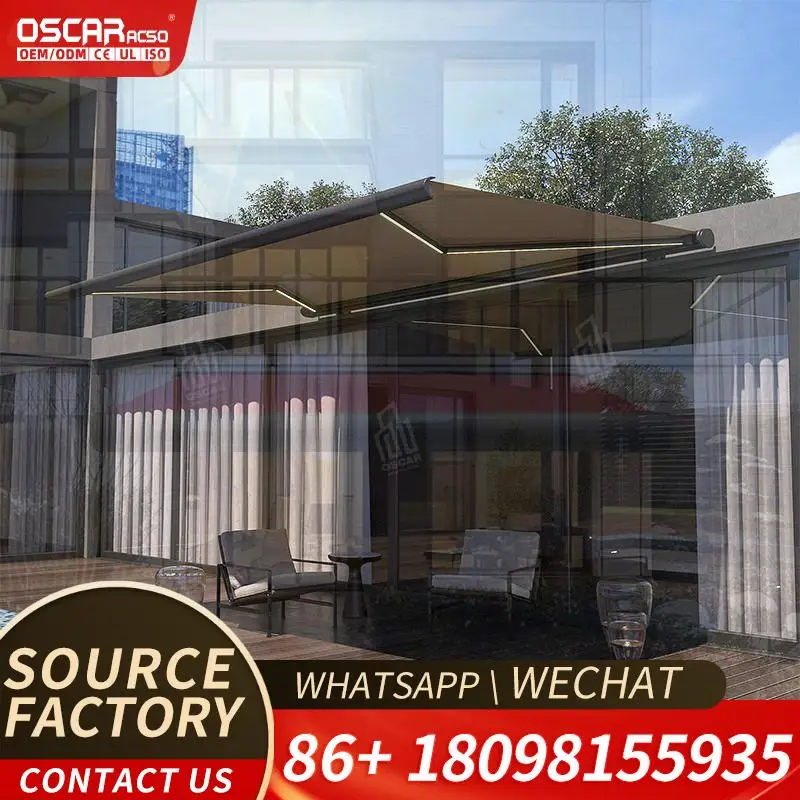 Electric Aluminum Patio Awning Retractable Outdoor Sunshade Weatherproof Foldable Canopy Deck Garden Backyard Porch Balcony Spai