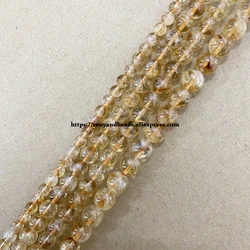 Semi-precious Stones AAAA Quality White Cracks Yellow Citrine Crystal Stone Round Loose Beads 6 8 10 MM Pick Size For Jewelry