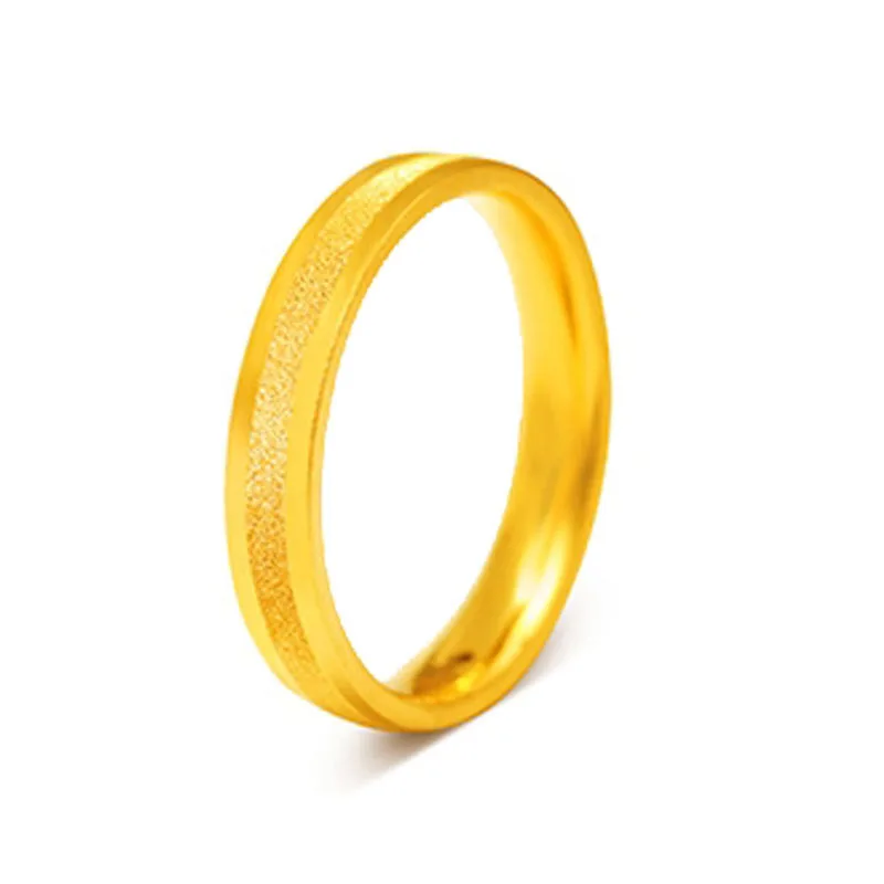 1PCS Pure 999 24K Yellow Gold Ring Women Men Frosted Line Lover Gift Rings 3D Hard Gold Crafts US Size 5-10