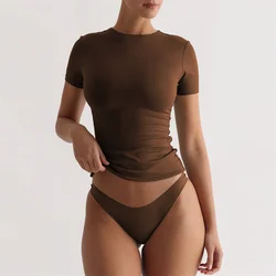 Summer Fashion New Short Sleeve T-Shirt Women Solid Simple Casual Soft All-Match Hot Basic Crop Tops Y2k Vintage Tees Streetwear