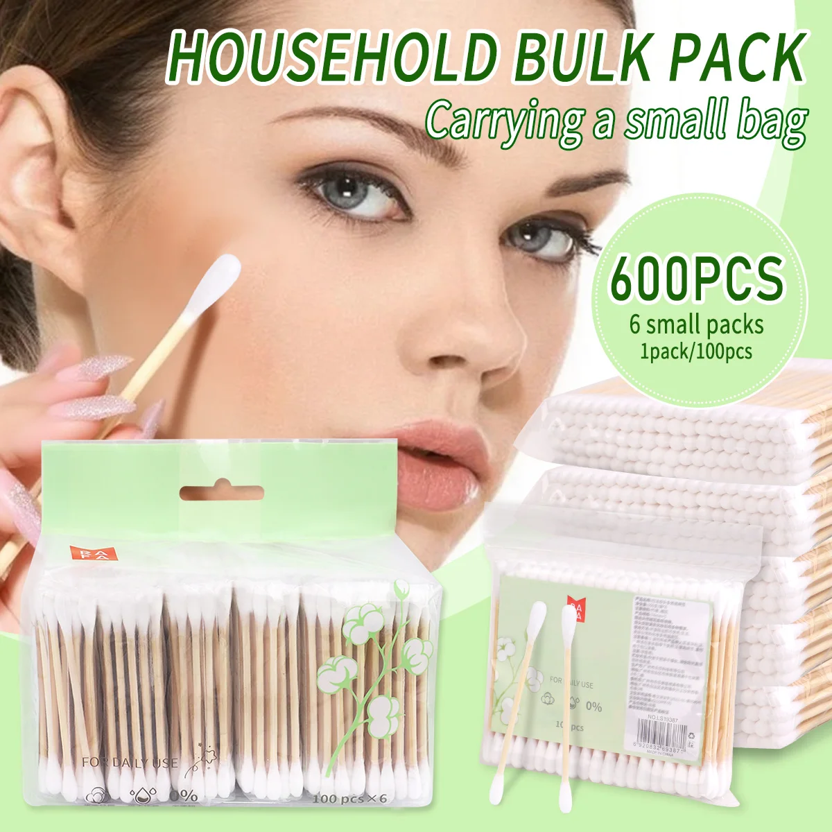 600 hisopos de algodón combinados portátiles, hisopos de algodón de doble cabeza para desgarro y maquillaje de orejas, hisopo de algodón especial desechable.