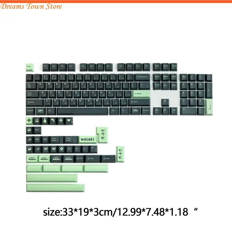 HX6A Green Wasabi Mustard Keycaps PBT Sublimation لوحة المفاتيح الميكانيكية الأصلية مجموعة كاملة من السوشي 142 مفاتيح Keys Keys