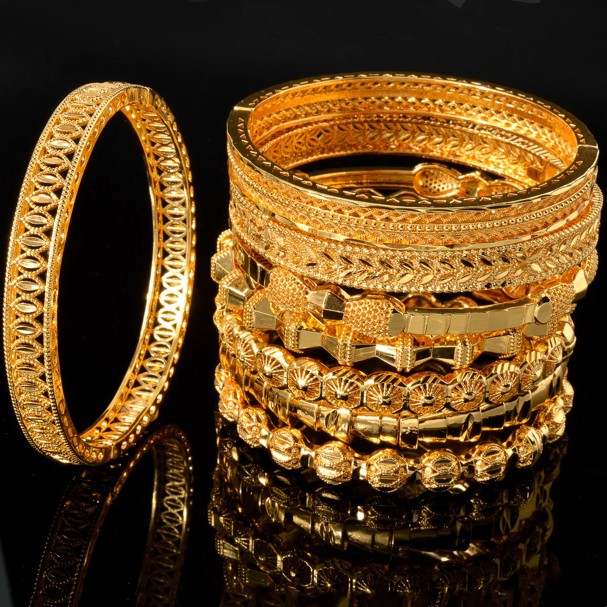 6pcs/lot Luxurious Dubai Bangles for Women Indian Texture Arabia Bride Wedding Party Jewelry Accessories Wholesale Free Shipping