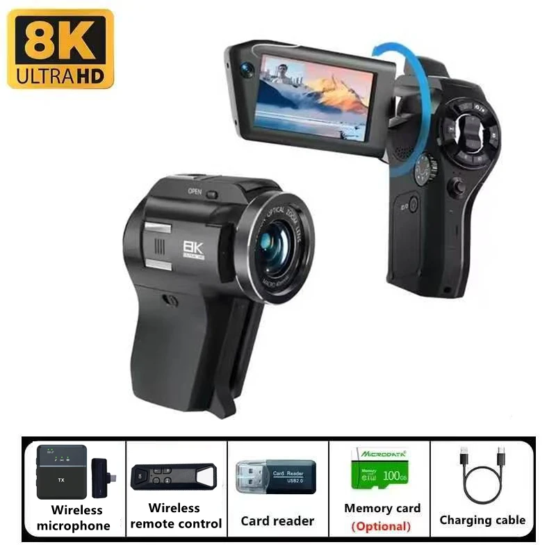 Cámara de alta definición 8K, zoom óptico 8x, zoom digital 40x, transmisión WiFi, pantalla táctil de 3 pulgadas, cámara de calidad profesional.