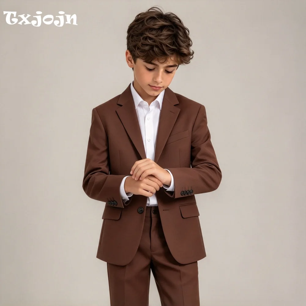 Formal Boys Suit Trend Child Wedding Tuxedos Tailored 2-piece Set  Pointed Collar Jacket Single Button Blazer Pants for Party