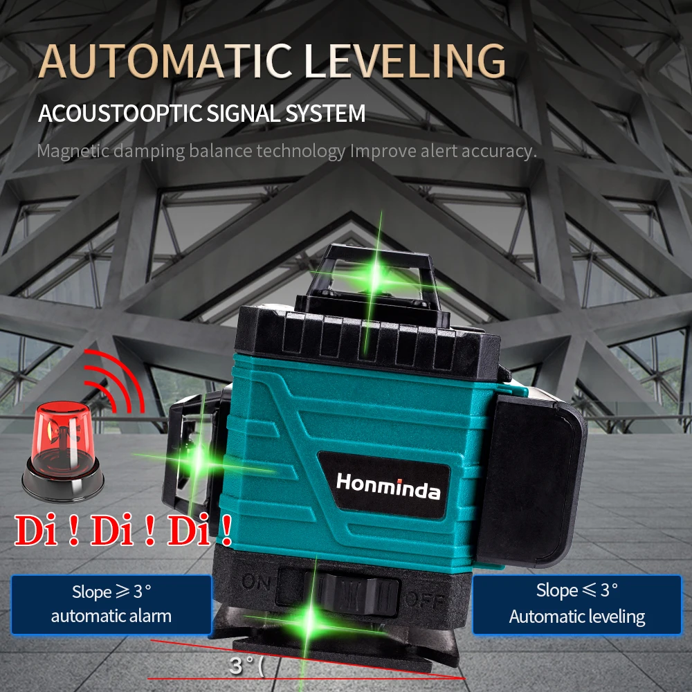 Honminda 16 Lines 4D Laser Level green line Self-Leveling 360 Horizontal And Vertical Super Powerful green Beam laser level