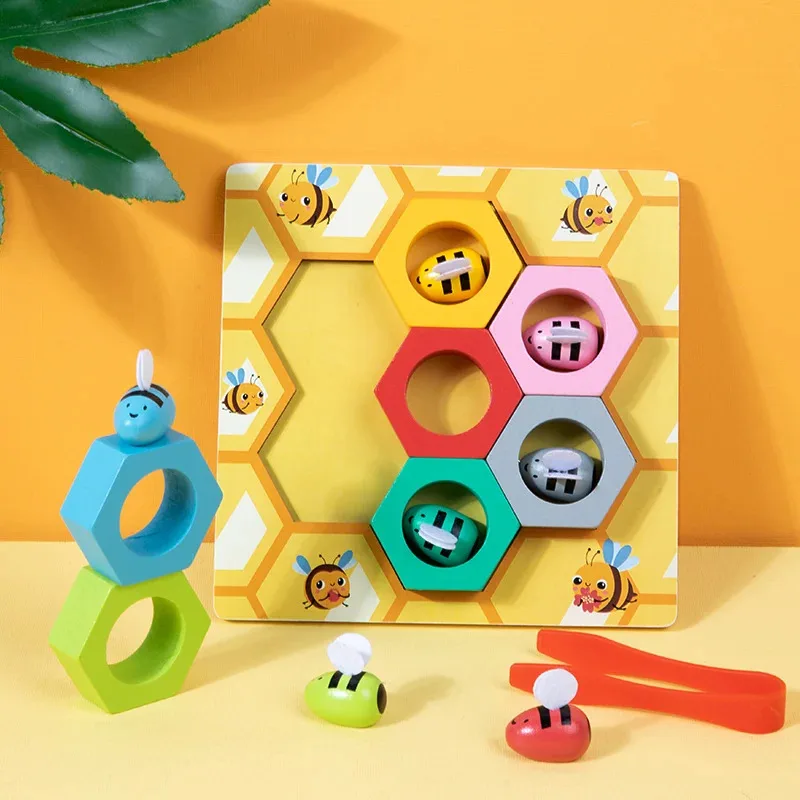 Jeu de piège à abeilles de Cognition de couleur, perles à Clip, jouets en bois pour l'éducation précoce, maison d'abeilles, formation à la motricité Fine, outils pédagogiques