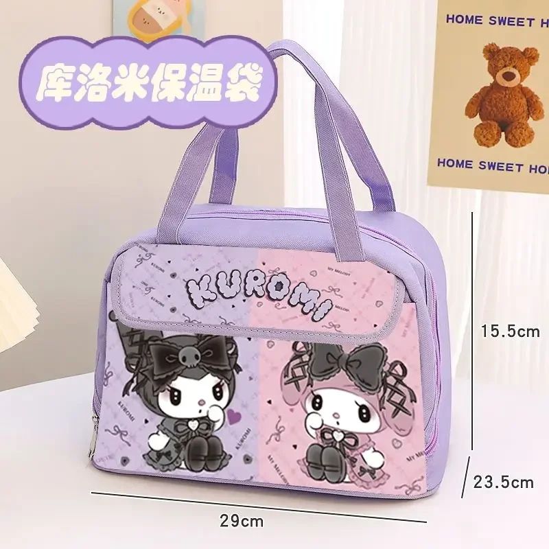 Sanrio cartoon kuromi anime thermal bag cute stain-resistant handbag large capacity waterproof lunch bag canvas bag kawaii