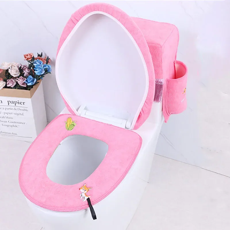 Chinese Style Home Plush Toilet Seat Mat Three Piece Four Season Universal Anti-slip Toilet Cover Soft Breathable Toilet Cover