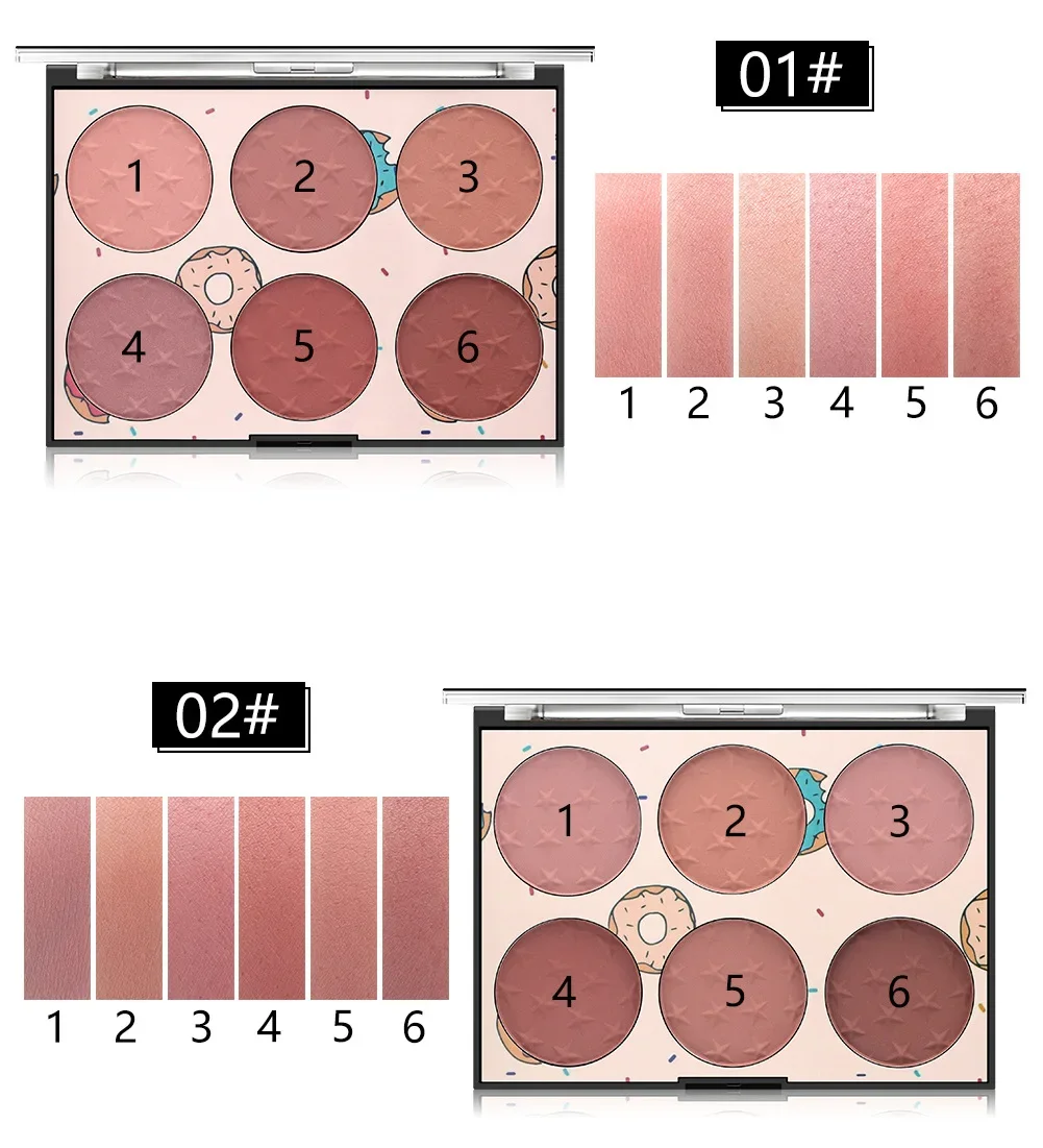 MISS ROSE 6 Color Natural Nude Face Blush Palette Makeup Sheer Coverage Blushe Baked Minerals Lightweight Blusher Plate Cosmetic