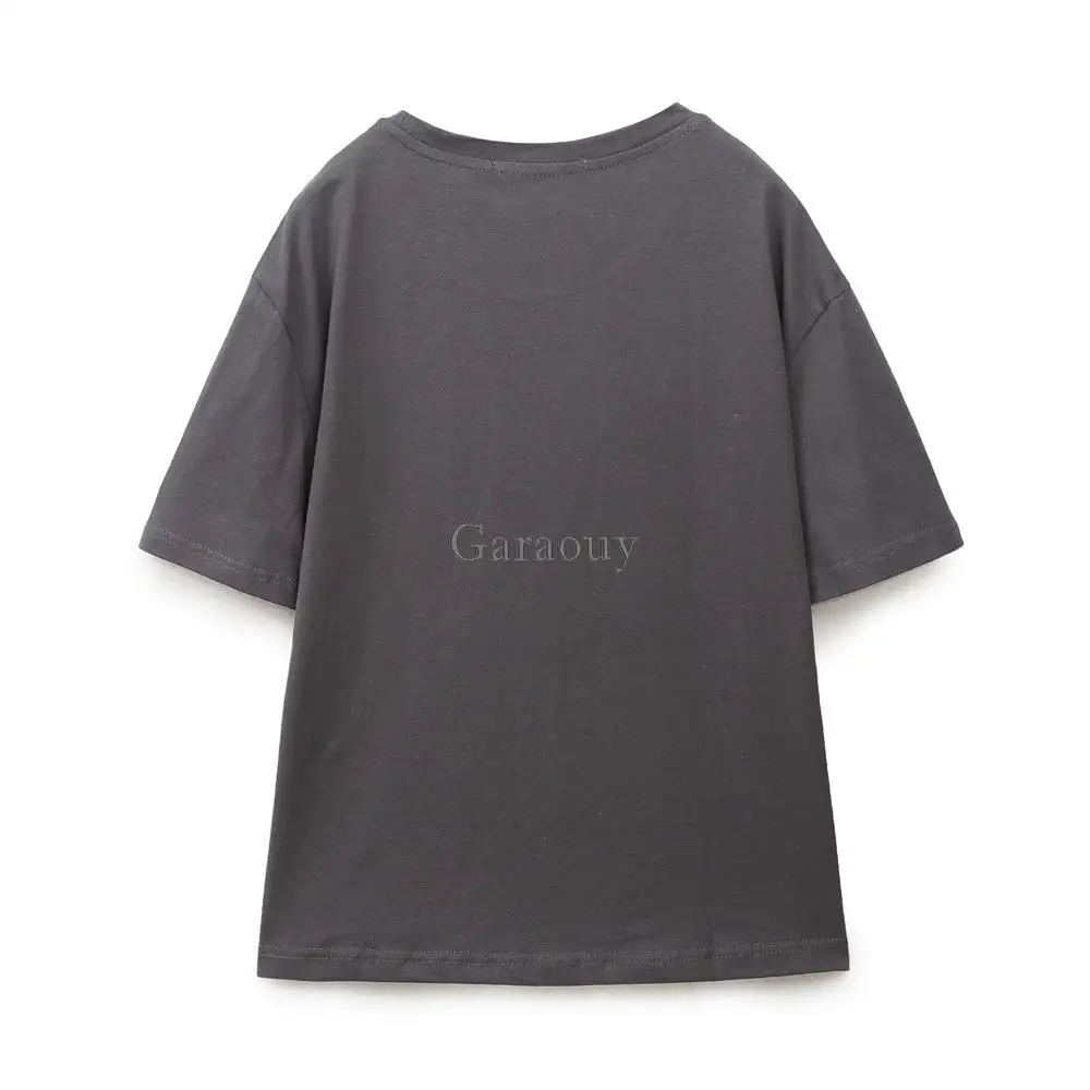 Garaouy 2023 Summer Women\'s Character Print T-shirt Female Grey Casual Versatile O Neck Short Sleeve Oversized Tee Tops Mujer