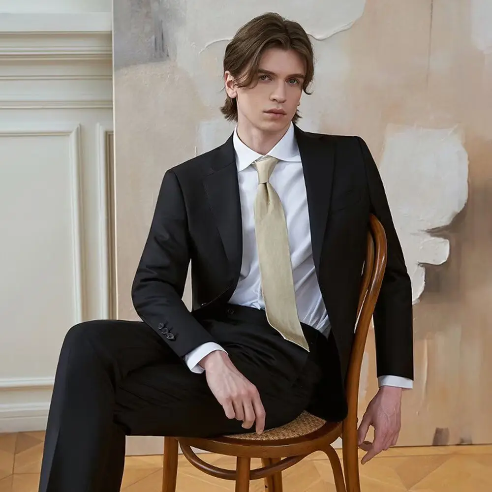 

Базовый универсальный деловой костюм Bla для мужчин с двумя пуговицами и двойным разрезом в стиле вестерн, подставка из полиэфирного волокна, осенний...