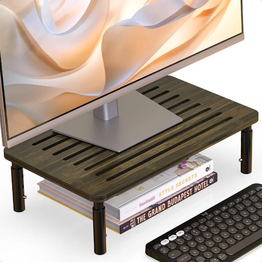 

Bamboo Monitor Stand Riser 4 Adjustable Height 15.55x9.25 Laptop Stand with Airflow Vents Desk Organizer for Computer PC Printe