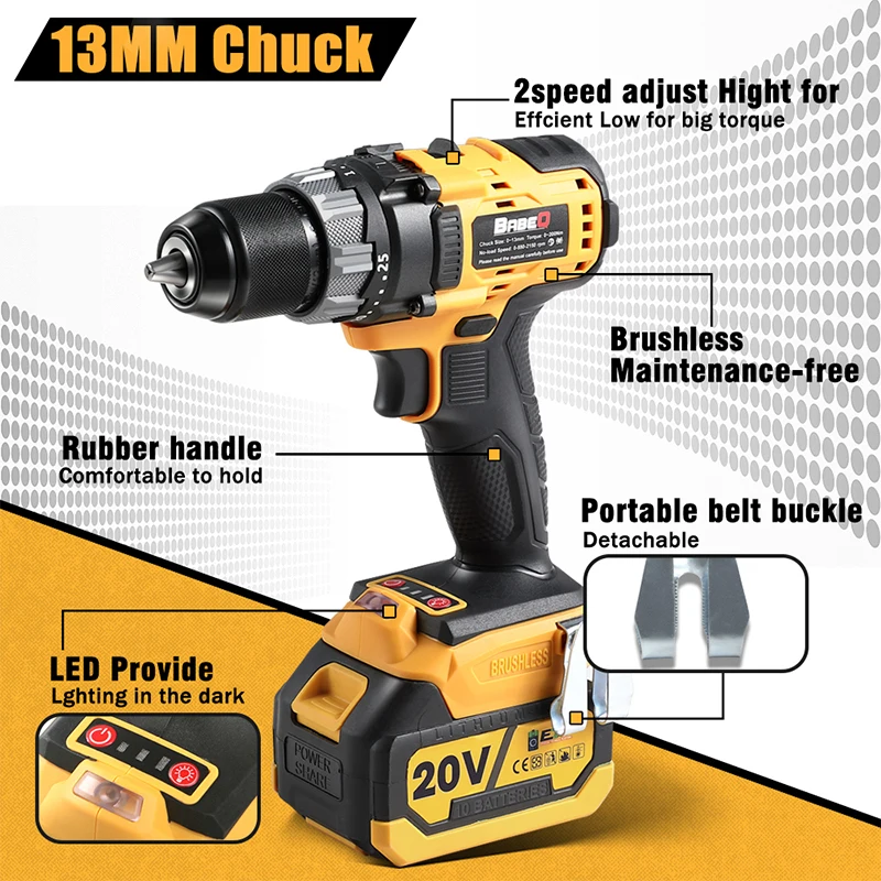 BINGK 13mm Brushless Electric Impact Drill 3 in 1 Electric Cordless Screwdriver Hand Drill For Makita18-21V Battery Power Tools