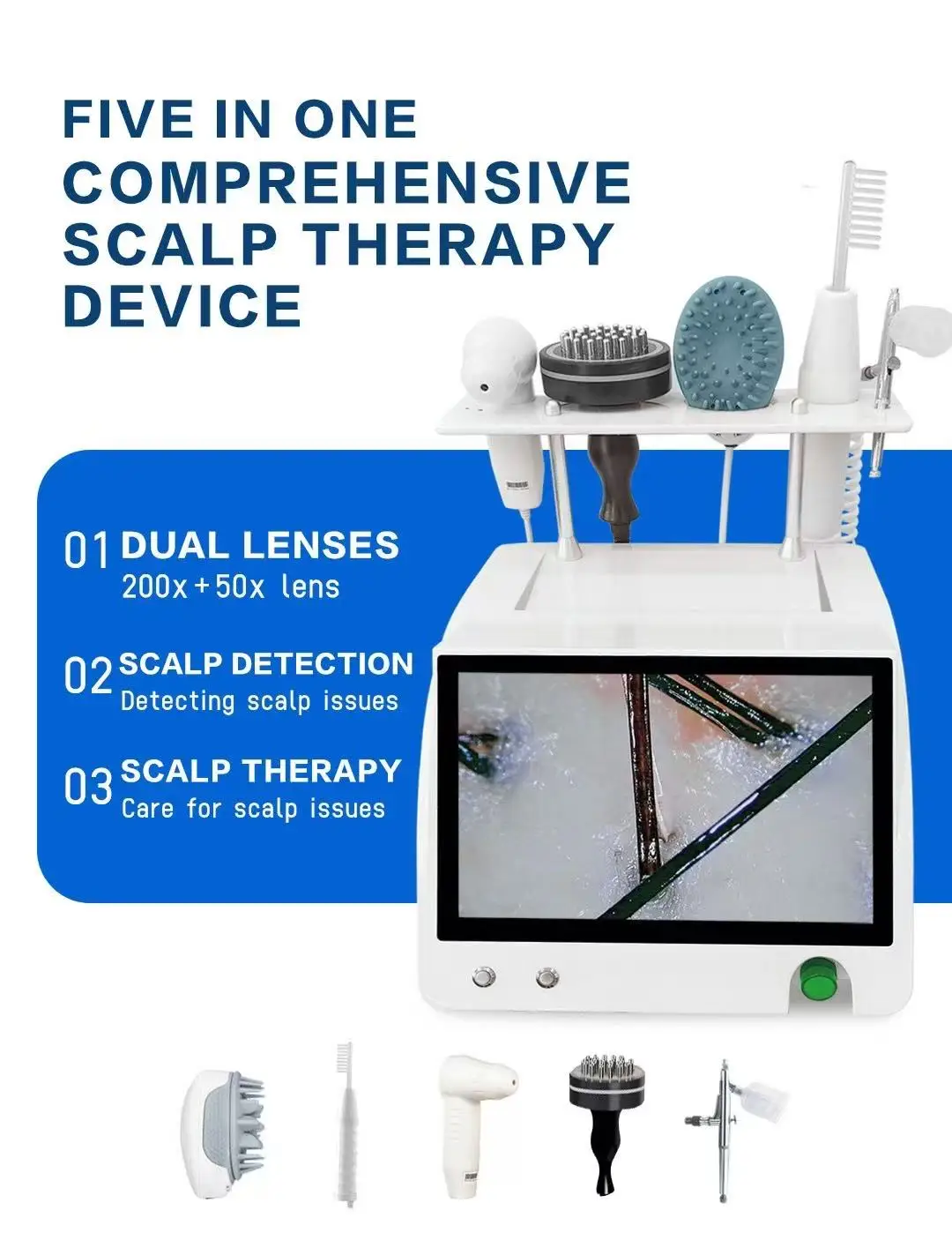 New 5 In 1 Scalp Analyzer Hair Follicles Scalp Detector Physiotherapy Machine Hair Loss Scalp Massager For Hair Salon Equipment
