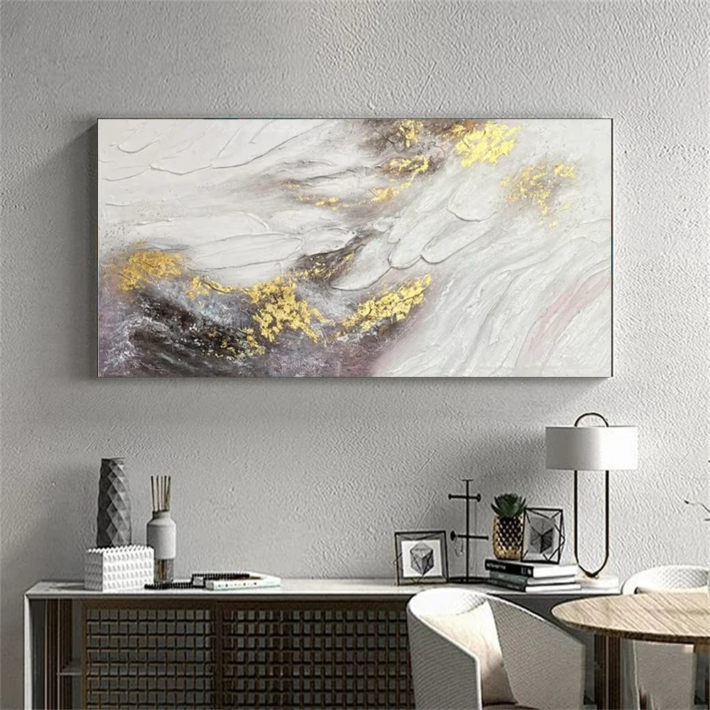 

Серая и белая золотая фольга с абстрактной текстурой, декоративная живопись, современная минималистичная ручная роспись маслом