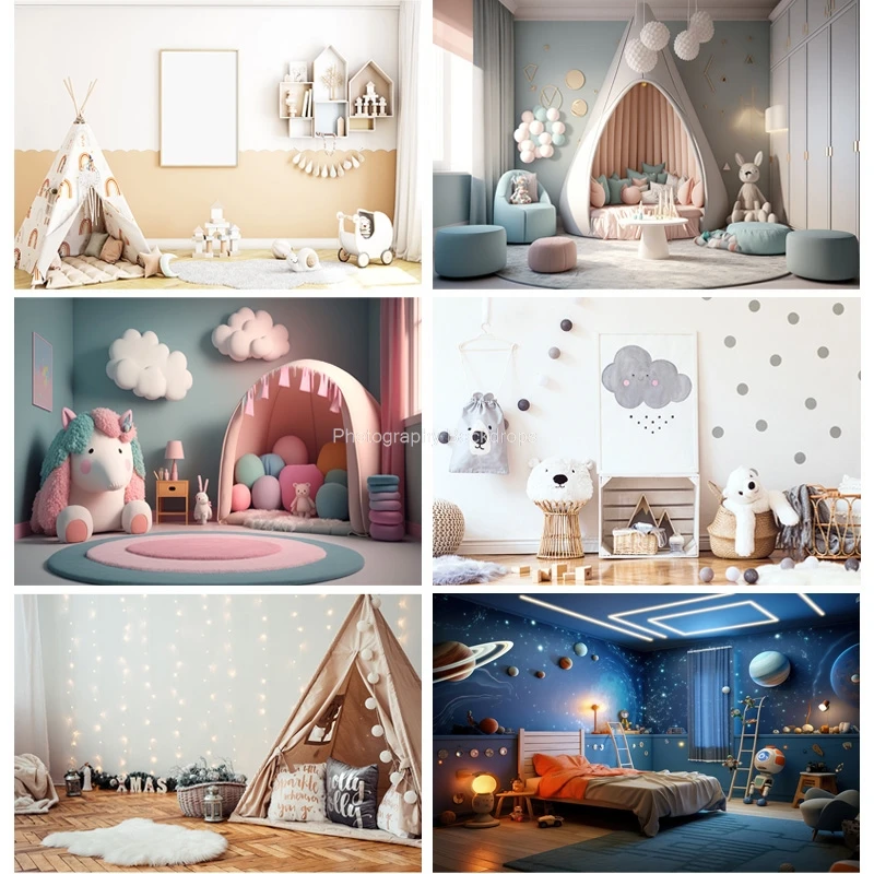 

Warm Children's Room Photography Backdrops Cute Little Bear Baby Shower Newborn Birthday Photo Studio Background Props SH-01