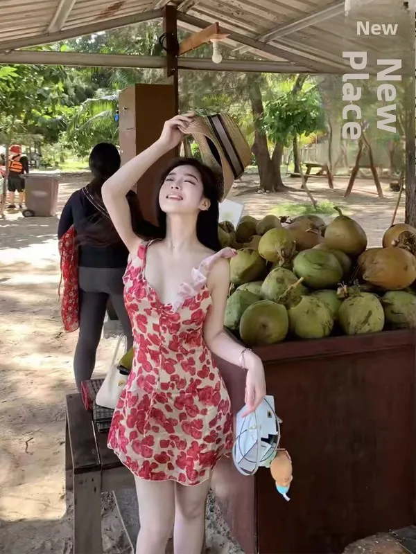 جزيرة بالي الصيف الأزهار طباعة ter Dr ort Beach Vaion تنورة عالية الخصر ألف خط ثوب البوليستر النسيج لا Sve