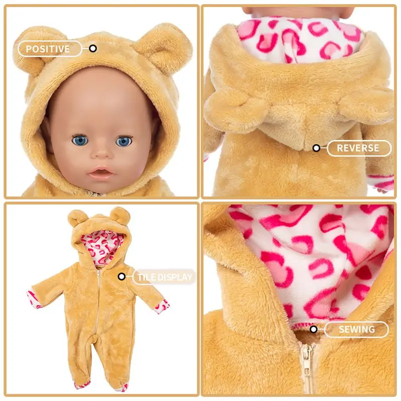 Novo animal roupas de pelúcia terno apto para 43cm nascido boneca 17 Polegada acessórios boneca reborn