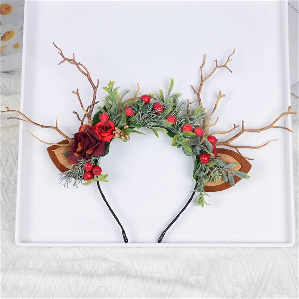 1Pc Retro Deer Antler Headdress Forest Fairy Deer Elf Photo Props Christmas Hair Accessories Branch Headband For Women Girls