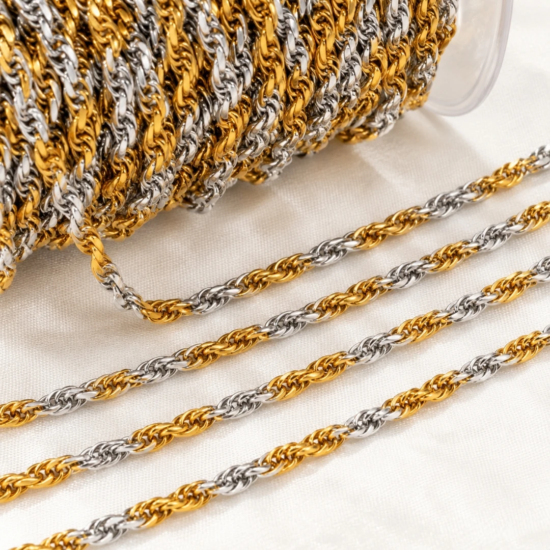 0.5meter 1meter High Quality Classic Twisted Rope Chain Stainless Steel Necklace Chain No Fade For Men Women Jewelry Accessories