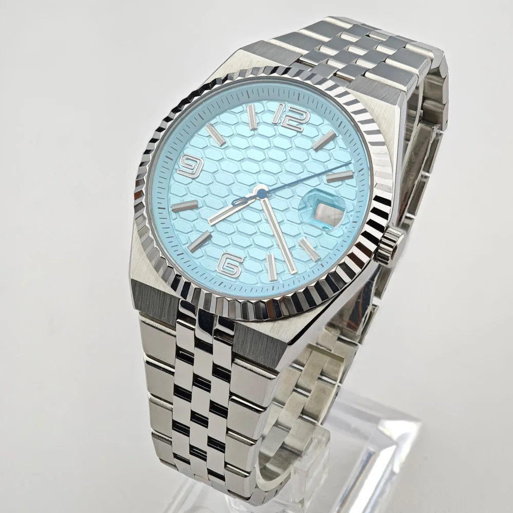 High Quality Men's NH35 Watch Silver Case 39.5mm Case Sapphire Movement Full-body Mirror 33.8mm Dial Part for Watch Repair