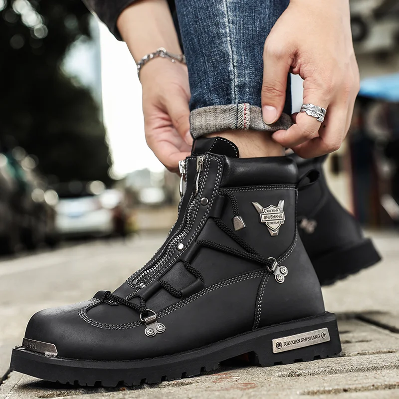 الرجال عارضة Shoesthick أسفل الدانتيل متابعة عمال أحذية الرجال للعمل في الهواء الطلق حذاء رجالي جودة عالية الخريف الشتاء أحذية المشي لمسافات طويلة