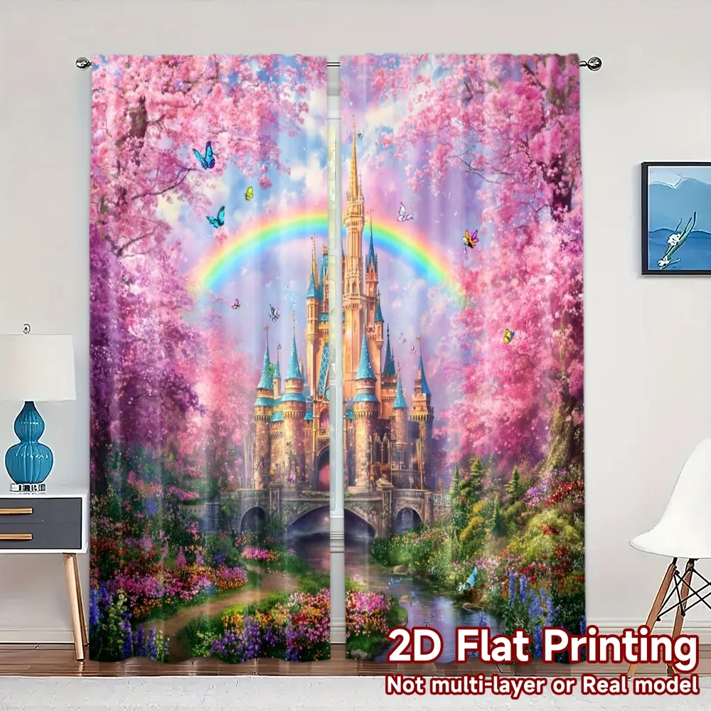 2pcs, 2D FLAT PRINTING Curtains (Without Rod) RainbowCastle Popular Creative Curtains Versatile Fabric Curtains Versatile All