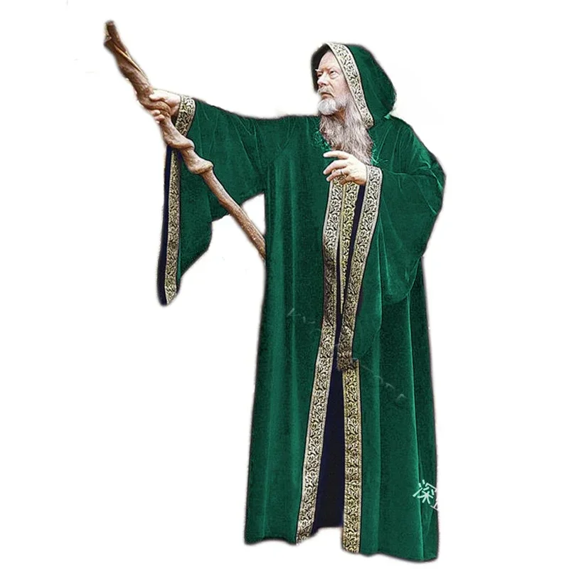 Unisex Halloween costume Medieval Cape Cloak Adult Hooded Death Vampire Wizard Monk Witch Priest Pastor Gown Robe